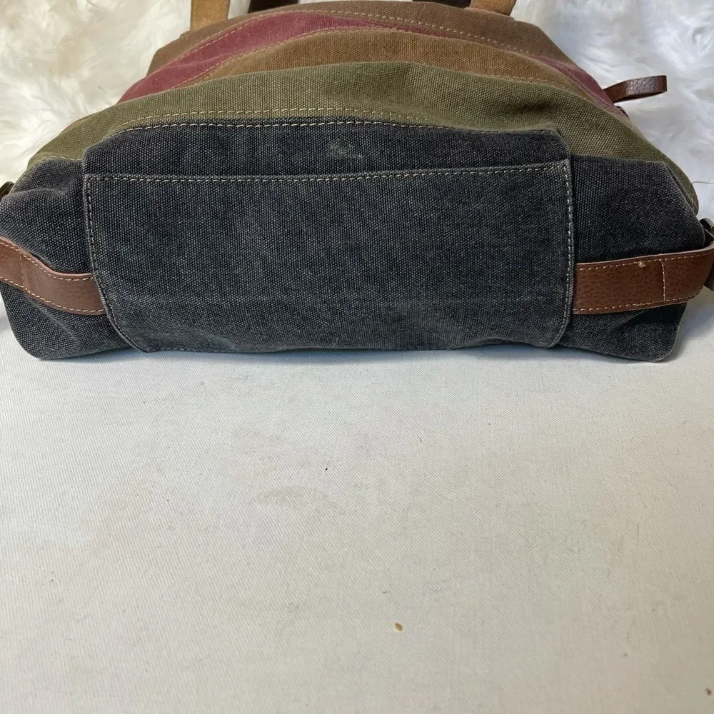 MANJIANGHONG  canvas Autumn color shoulder bag embellished with leather …
